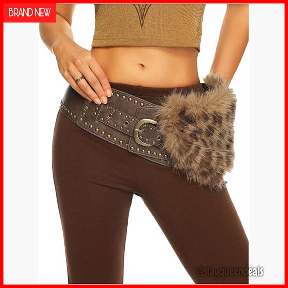 Faux Fur Leopard Print Wide Waist Tie Belt Western Cowgirl Style main image 5
